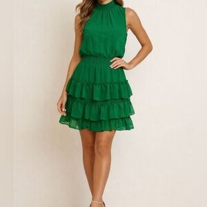 1.STATE Daylight Dreams Smocked Mockneck Dress Electric Green Size Medium NWT